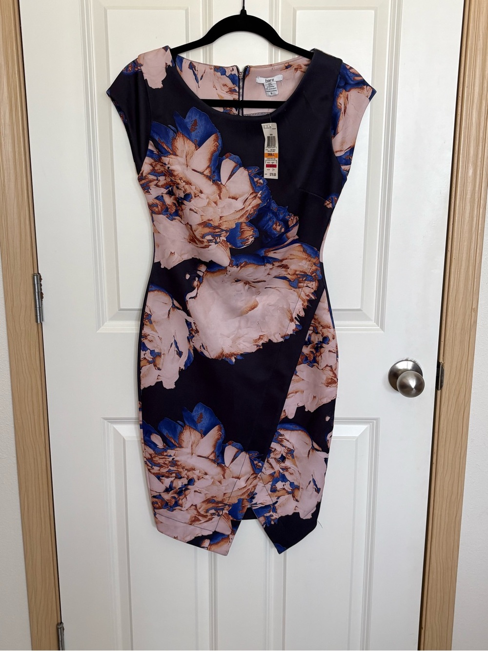 Bar III Navy & Pink Floral Midi Sheath Dress